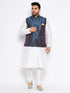 Vastramay Men's Plus Size Blue Zari Weaved Nehru Jacket With Kurta Pyjama set